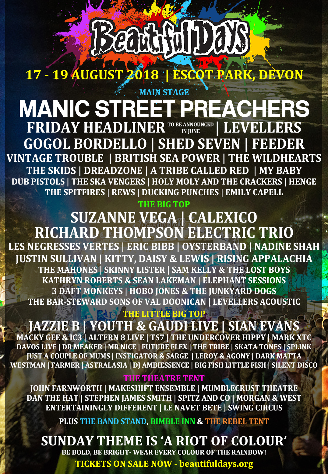 Beautiful Days Festival 2018 Line-up Poster Beautiful Days Festival 2018 Line-up Poster
