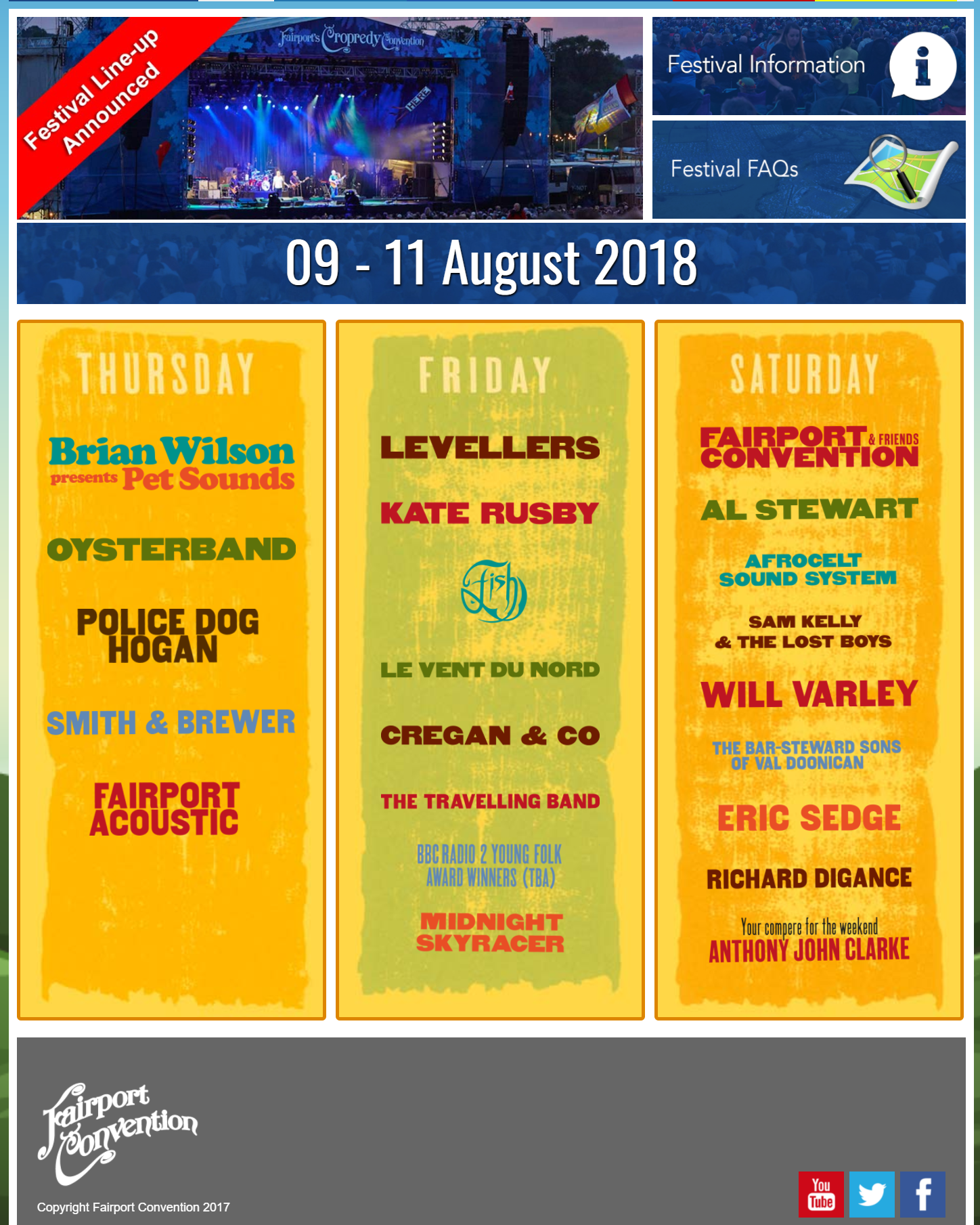 Fairport Cropredy Convention 2018 Line-up Poster Fairport Cropredy Convention 2018 Line-up Poster