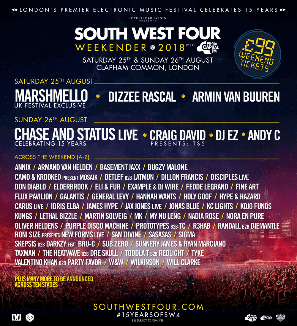 SW4 South West Four 2018 Line-up Poster SW4 South West Four 2018 Line-up Poster