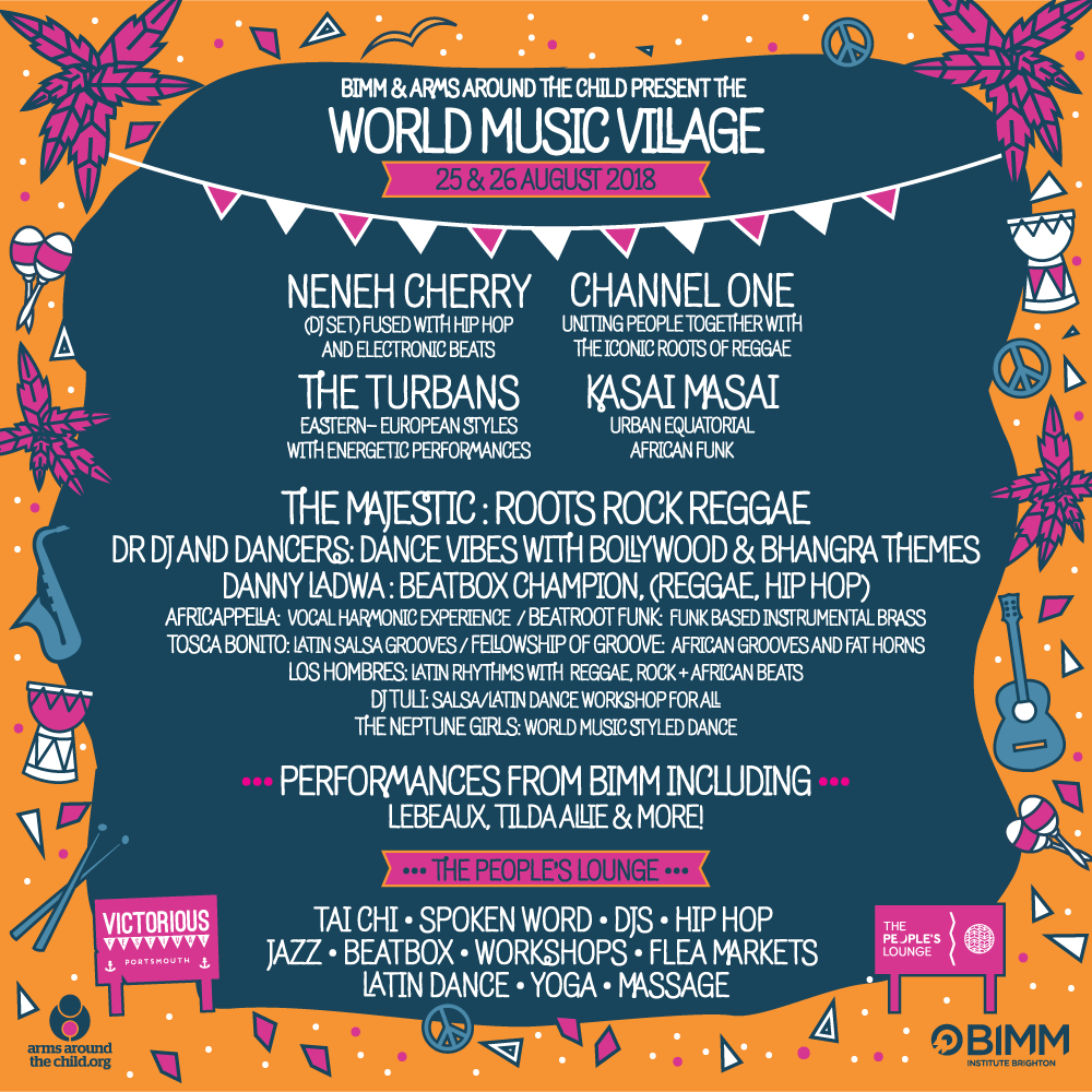 VF square World Music Village 2018 Victorious Festival 2018 World Music Village Line-up Poster