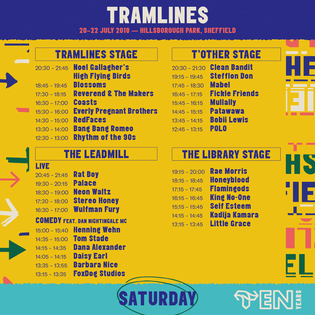 Tramlines 2018 Saturday Stage Times Line-up Poster