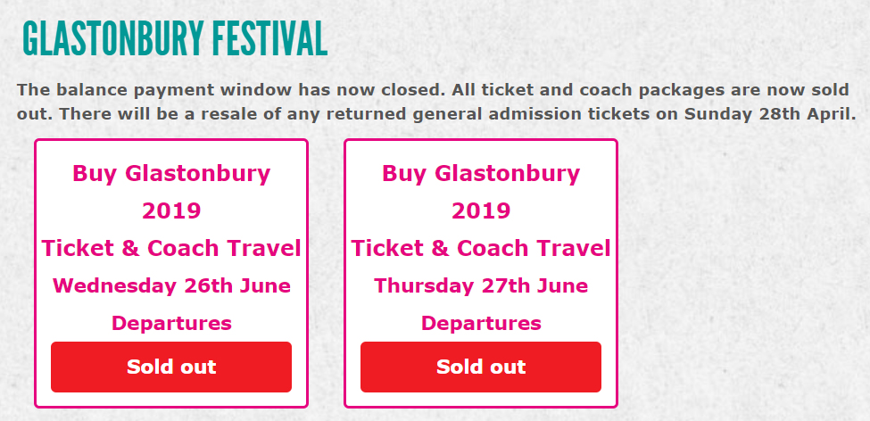 2019 04 25 18 42 25 Glastonbury Festival Tickets Glastonbury Glastonbury 2019 coach resale sold out
