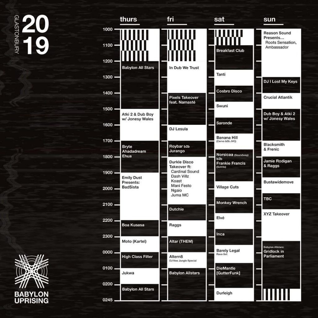 D7PzDutW4AIgWV1 Glastonbury 2019 Babylon Uprising Line-up Poster