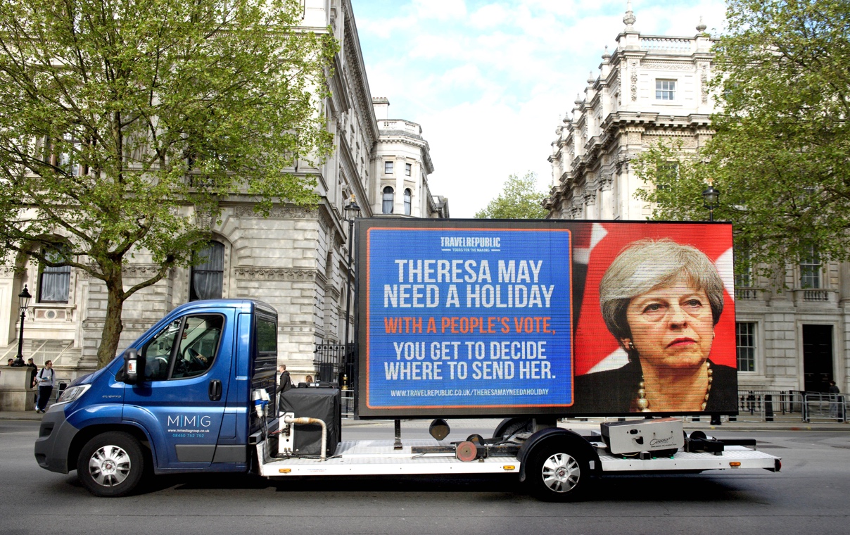 Theresa May Holiday Peoples Vote Electronic Sign