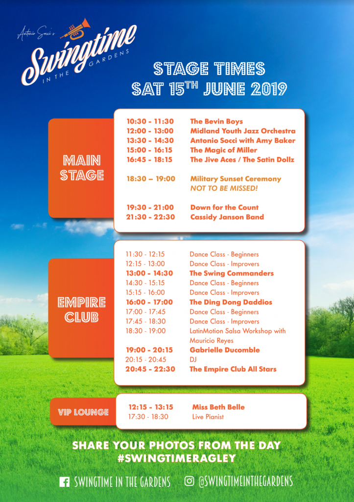 Swingtime in the Gardens line-up poster set times