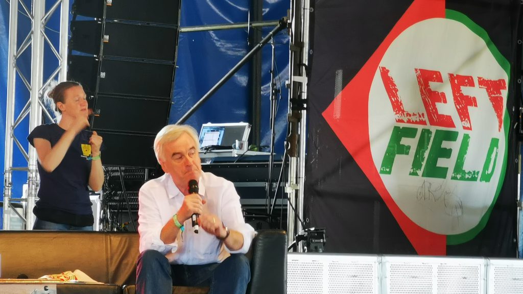 John McDonnell speaking at Leftfield tent Glastonbury 2019