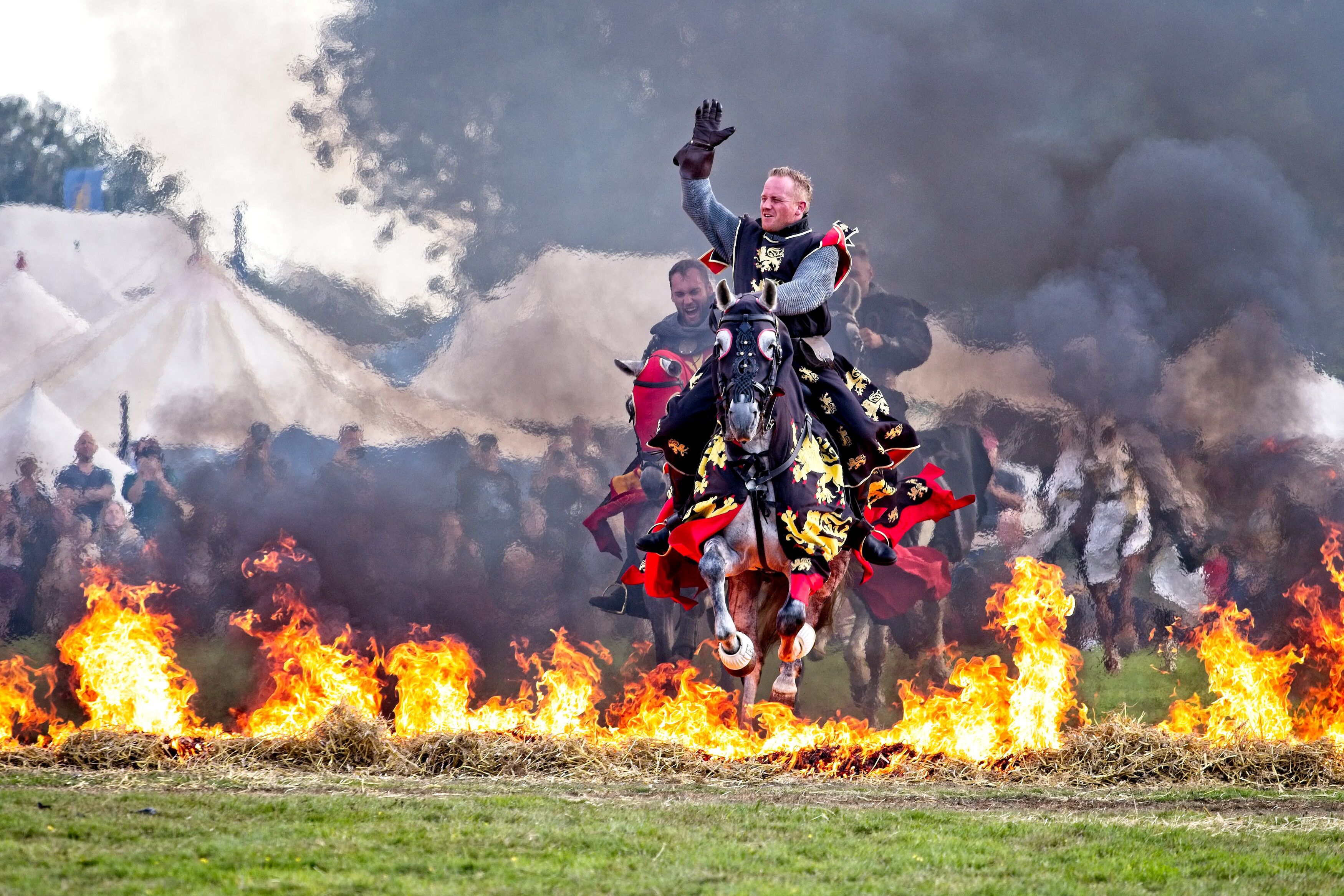 England's Medieval Festival horse jumping flames
