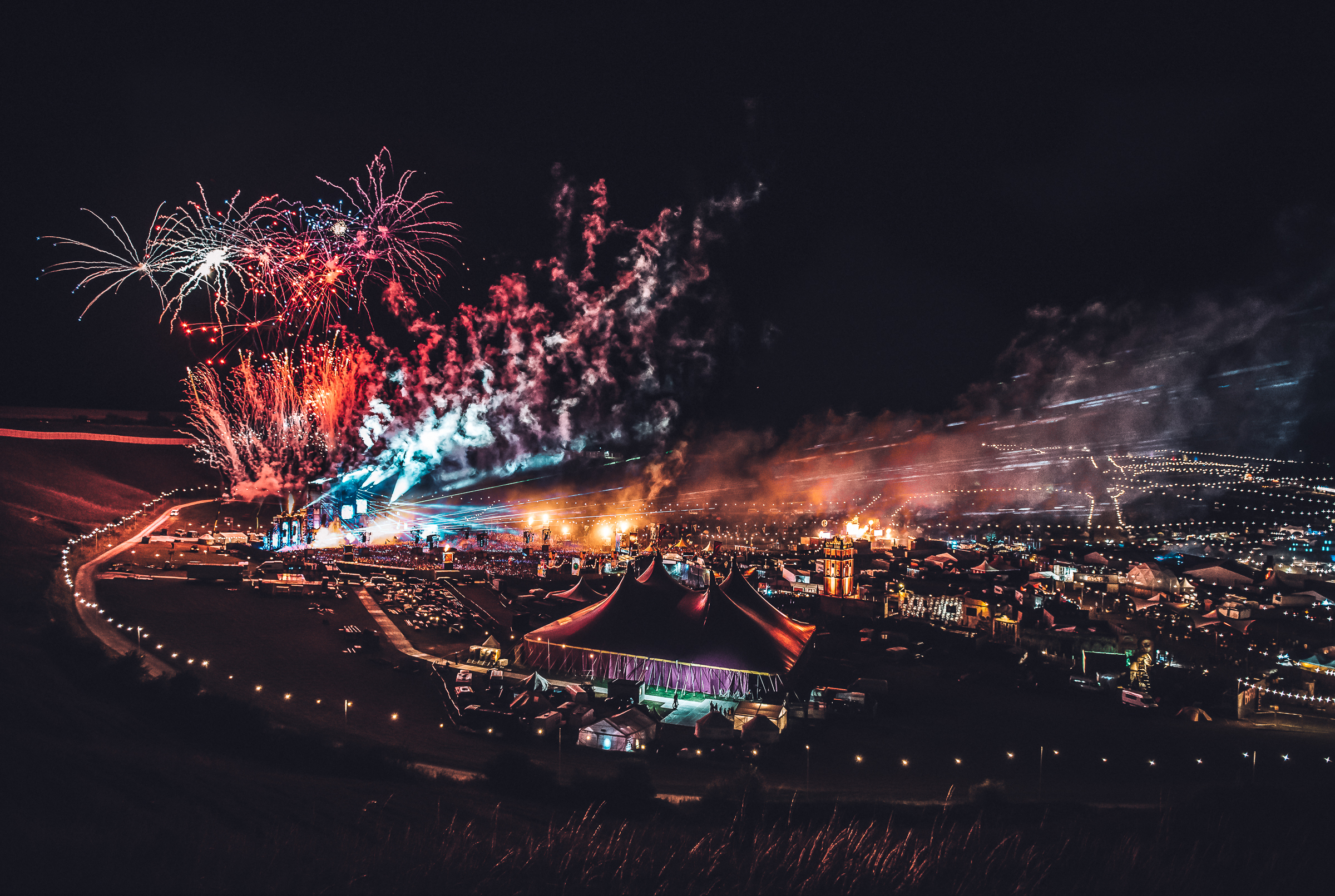 Boomtown Fair 2019 Panorama at night