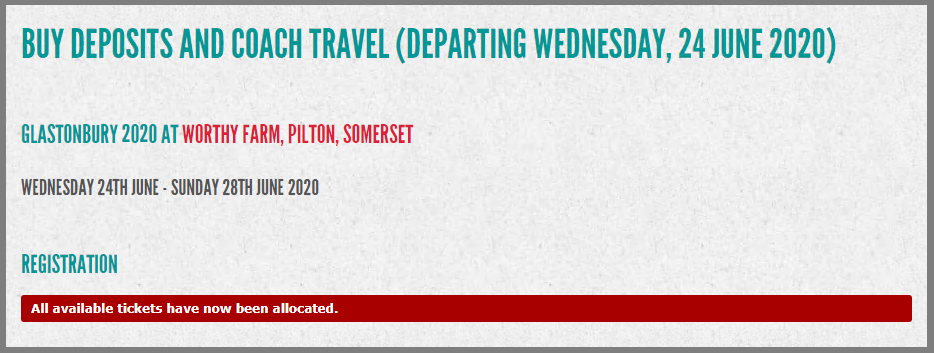 Glastonbury tickets sold out notice