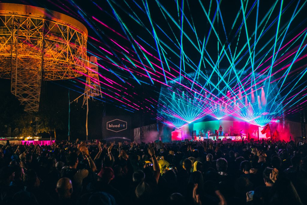 BD2019 Fri Lovell HotChip ScottSalt HR 12 Bluedot main stage lasers Lowell Telescope