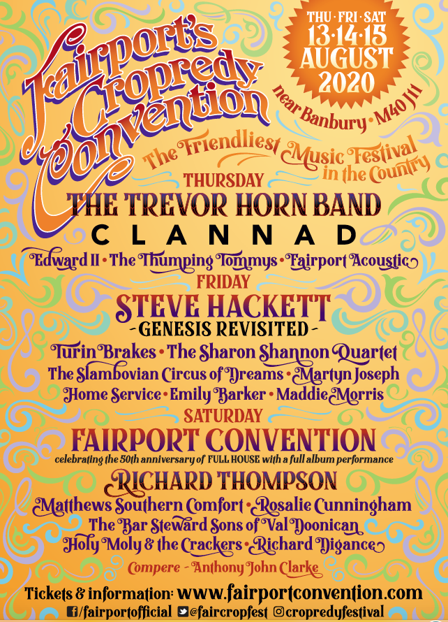 Fairport Cropredy Convention 2020 line-up poster Fairport Cropredy Convention 2020 line-up poster