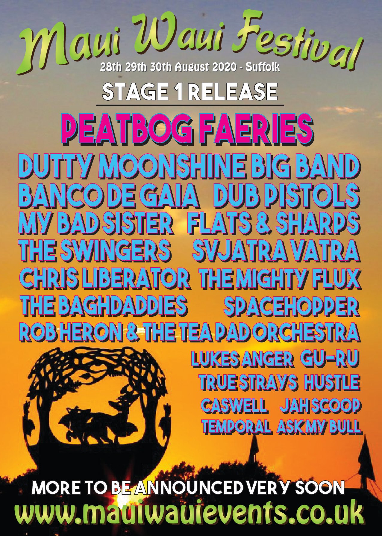 Maui Waui Festival 2020 line-up poster Maui Waui Festival 2020 line-up poster