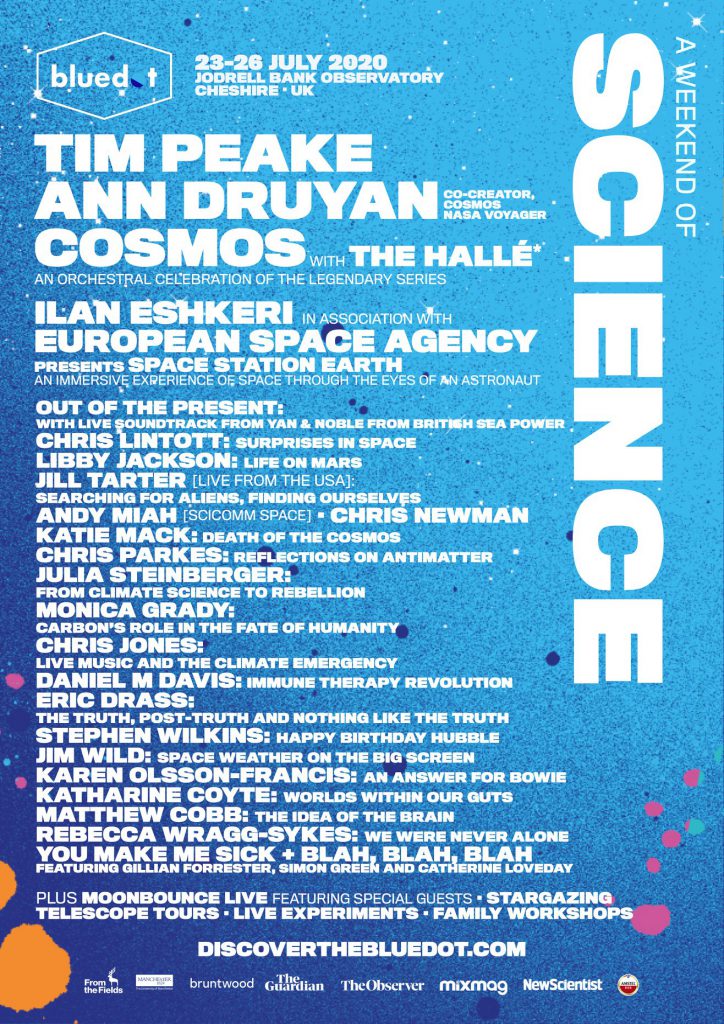 Bluedot 2020 science line up poster Bluedot 2020 science line-up poster