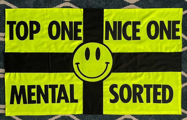 41325EFC AB60 4162 A5F4 FC5CA60CE3B0 Wavey Garms pop-up shop artwork flag top one nice one mental sorted