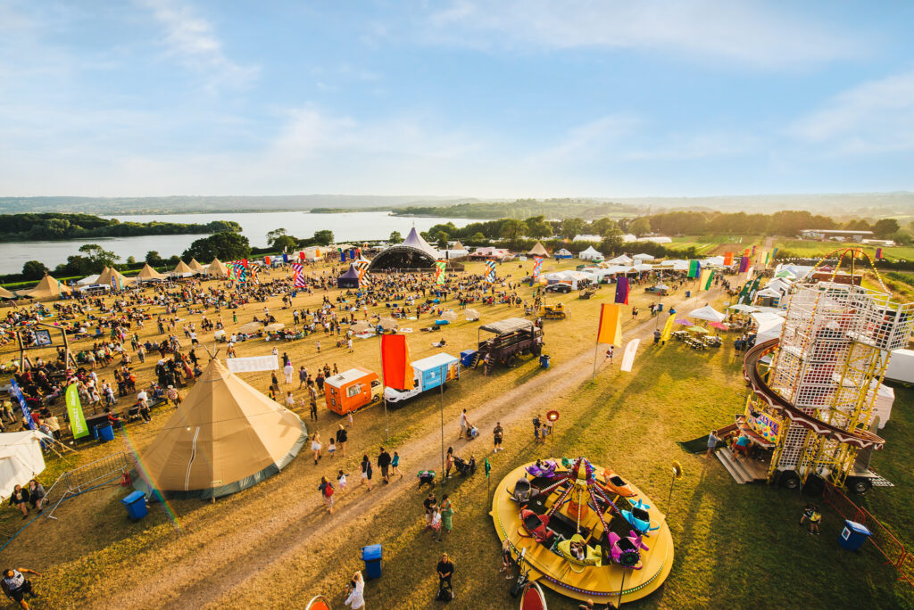 Shot from Big wheel Ania Shrimpton blue sky Valley Fest from above