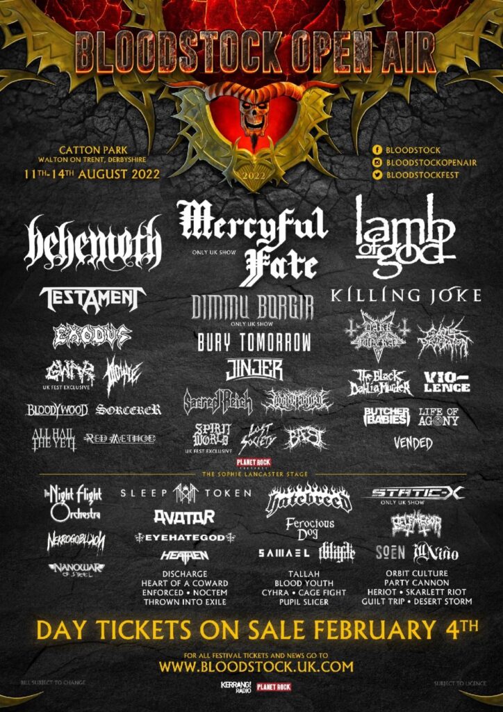 Bloodstock latest line up poster for 2022 Bloodstock latest line up poster for 2022