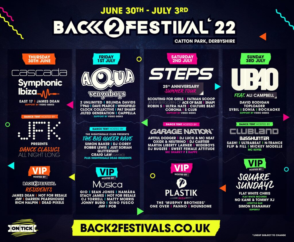 Back 2 Festival 2022 line up poster Back 2 Festival 2022 line up poster