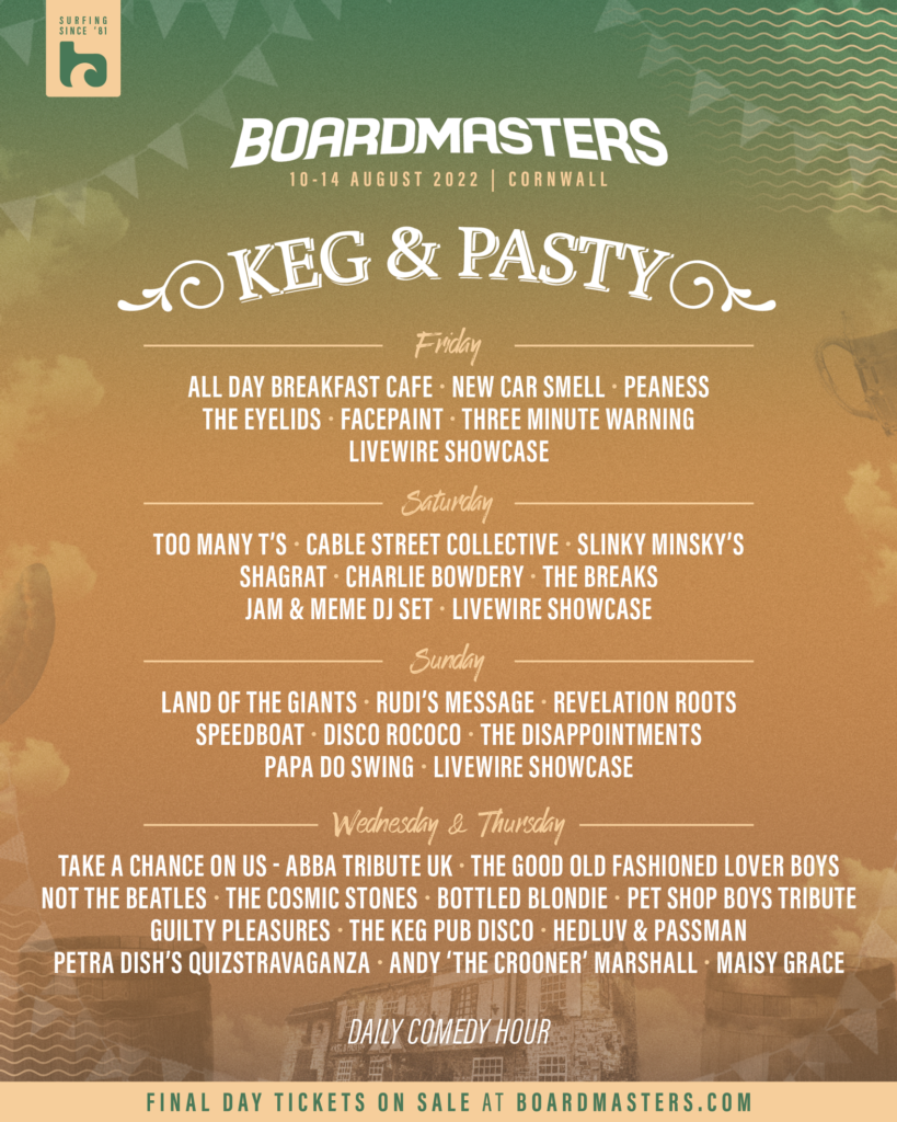 Boardmasters 2022 the keg line-up poster