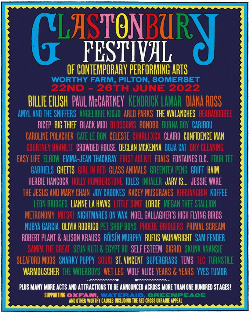 Glastonbury 2022 line up poster Glastonbury 2022 line-up poster