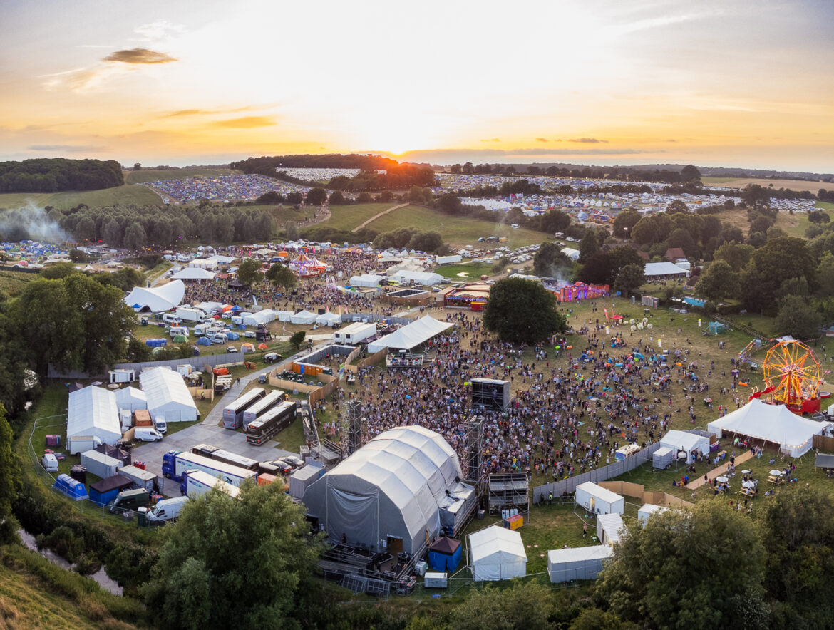 Standon Calling valley drone shot