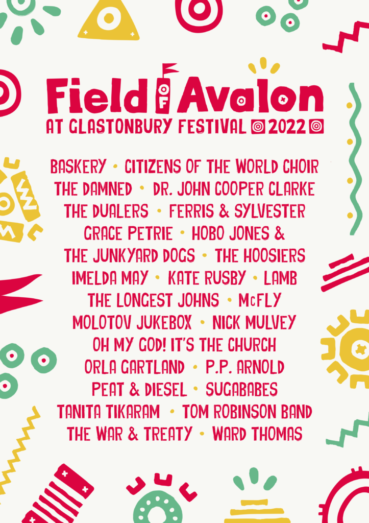 Glastonbury 2022 Field of Avalon line up poster Glastonbury 2022 Field of Avalon line up poster