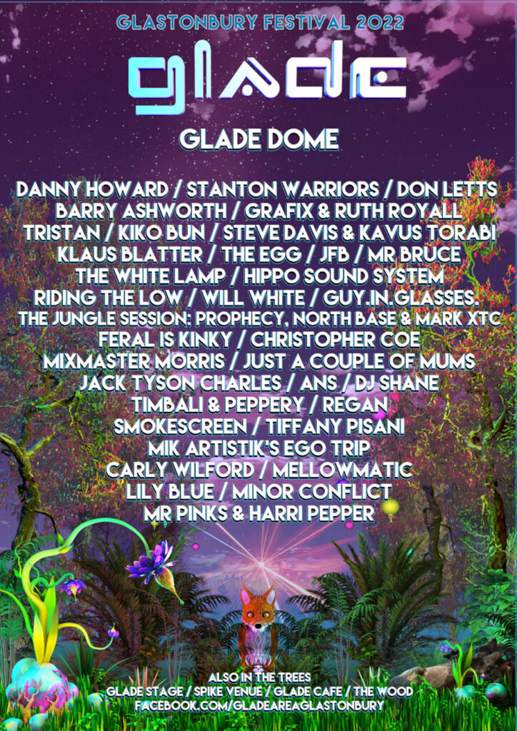 Glastonbury 2022 Glade Dome line up poster Glastonbury 2022 Glade Dome line-up poster