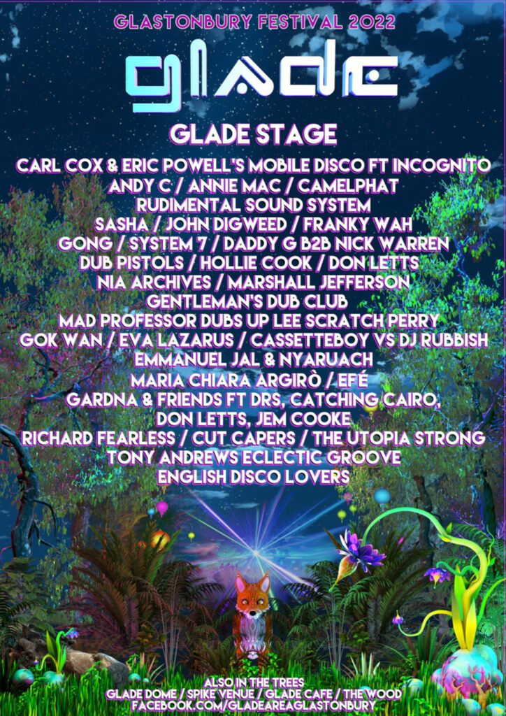 Glastonbury 2022 Glade Stage line up poster Glastonbury 2022 Glade Stage line-up poster