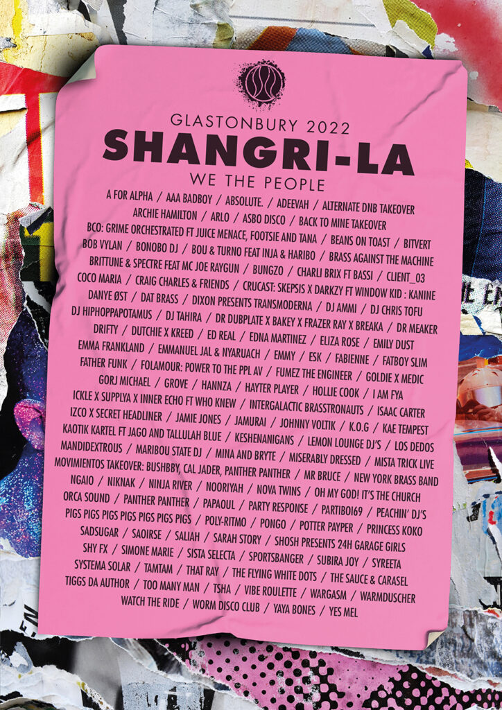 Glastonbury 2022 Shangri La line up poster Glastonbury 2022 Shangri La line up poster