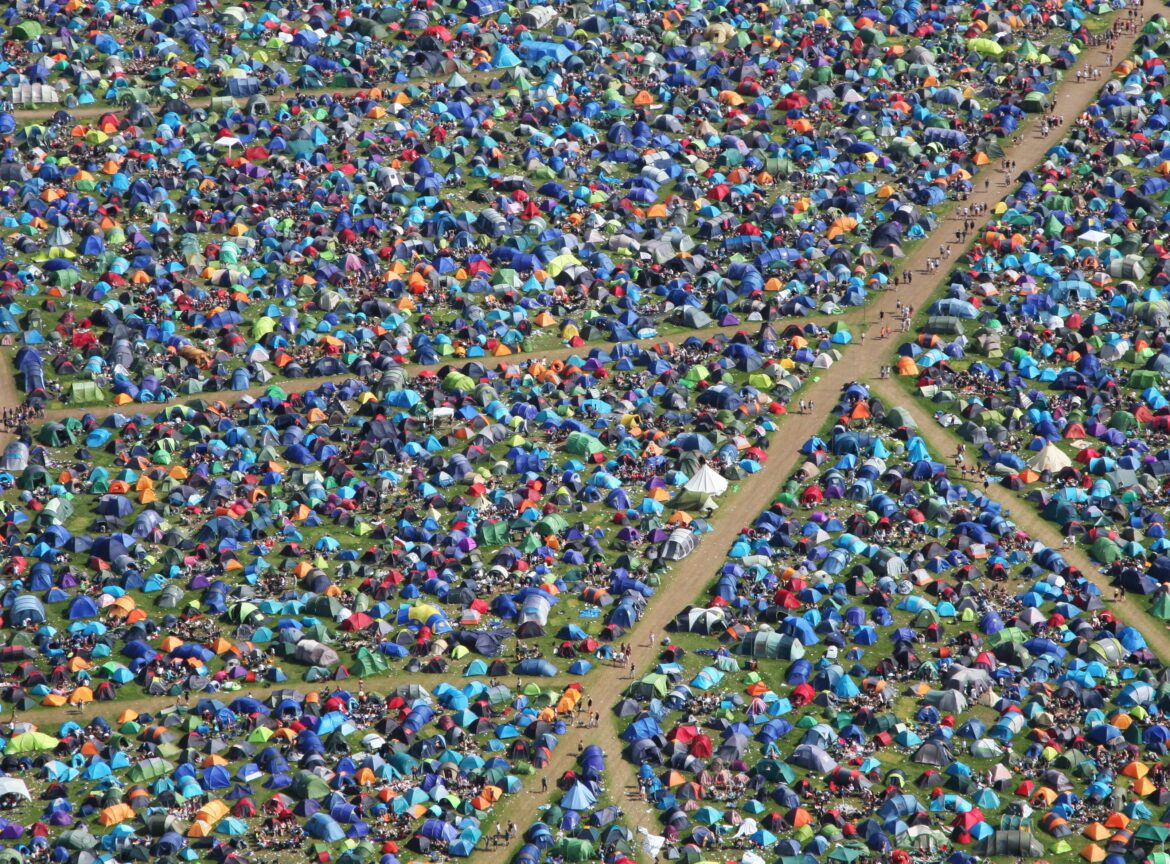 Festival campsite with blackout tents