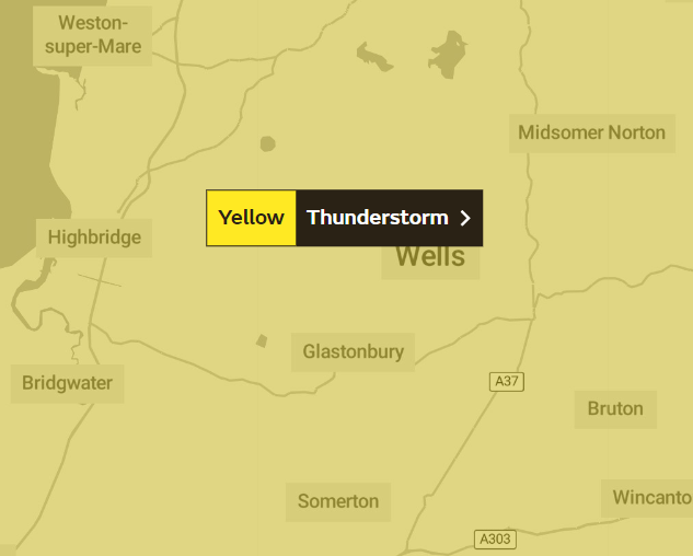 Met Office yellow warning Glastonbury
