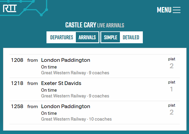 2022 06 23 11 52 20 Realtime Trains Live Arrivals at Castle Cary Personal Microsoft​ Edge