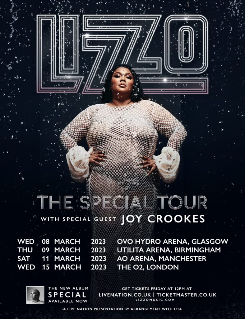 Lizzo UK 2023 tour poster