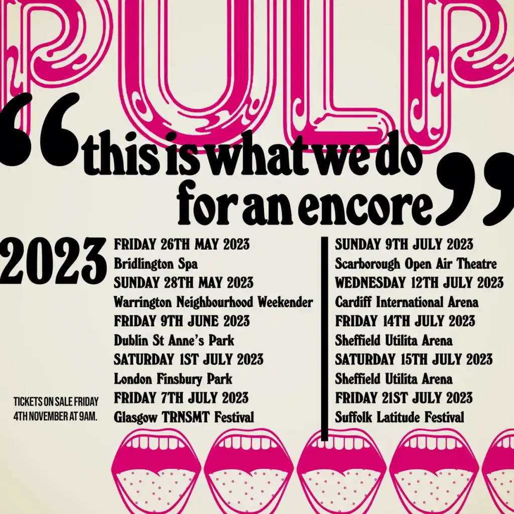 Pulp Reunion Poster Pulp's 2023 reunion tour poster