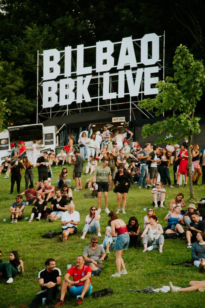 Bilbao BBK Live sign field hot dog stall