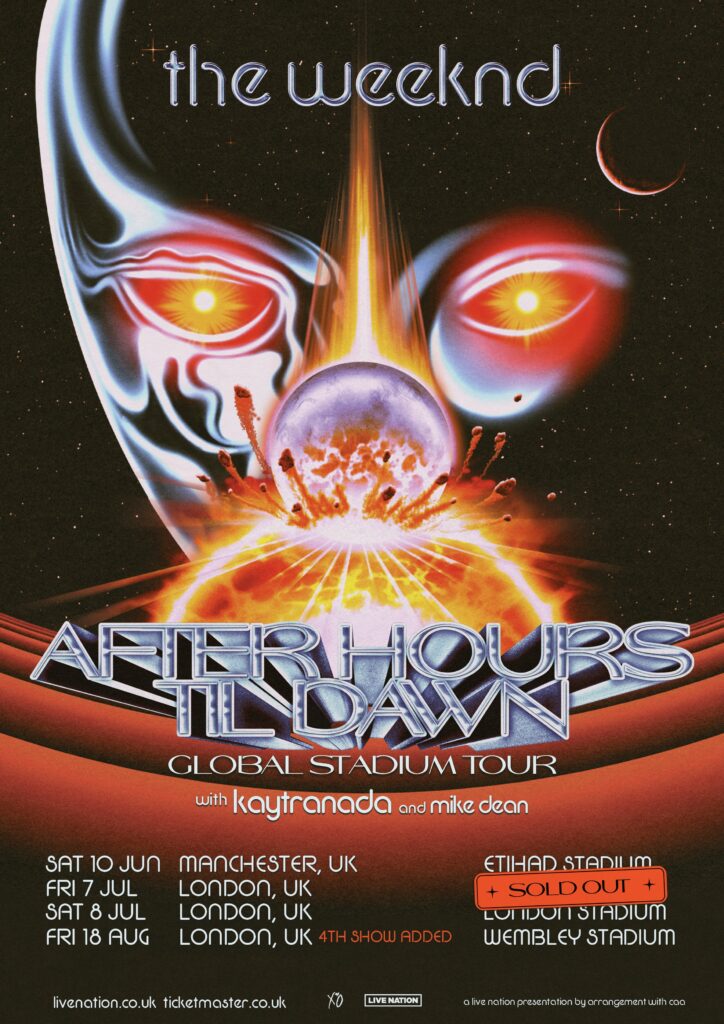 The Weeknd 2023 uk tour poster after hours til dawn updated wembley