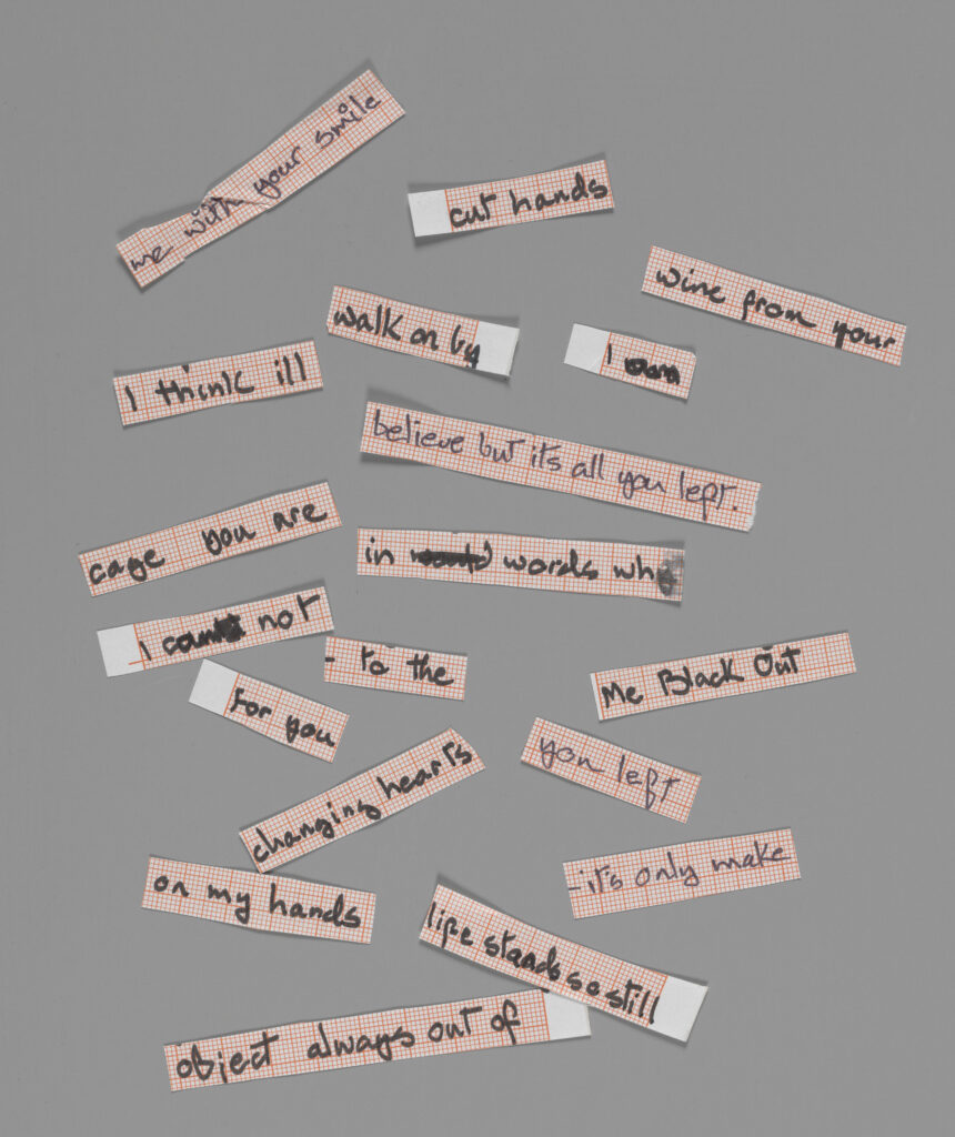 Cut up lyrics for ‘Blackout from Heroes 1977 © The David Bowie Archive 2012 Image © VampA Images Cut up lyrics for ‘Blackout’ from “Heroes”, 1977 © The David Bowie Archive 2012 Image © V&A Images