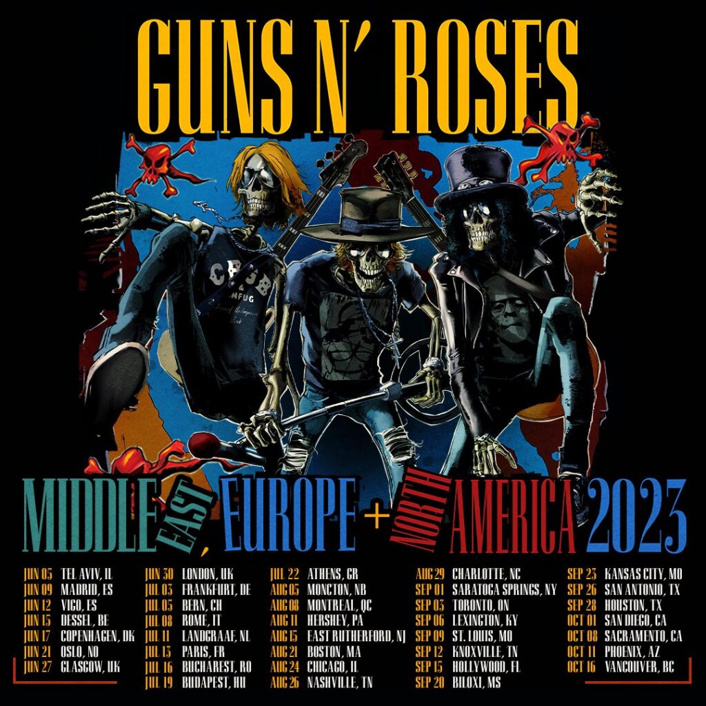Guns N Roses tour dates poster for 2024 with gap during Glastonbury