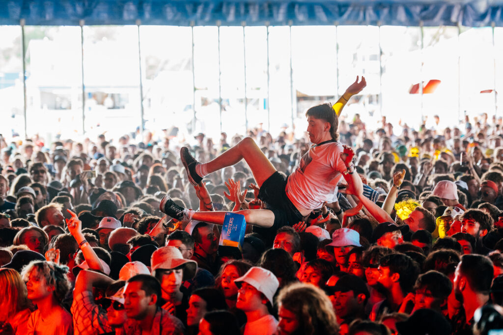 Truck Festival crowdsurfing in tent