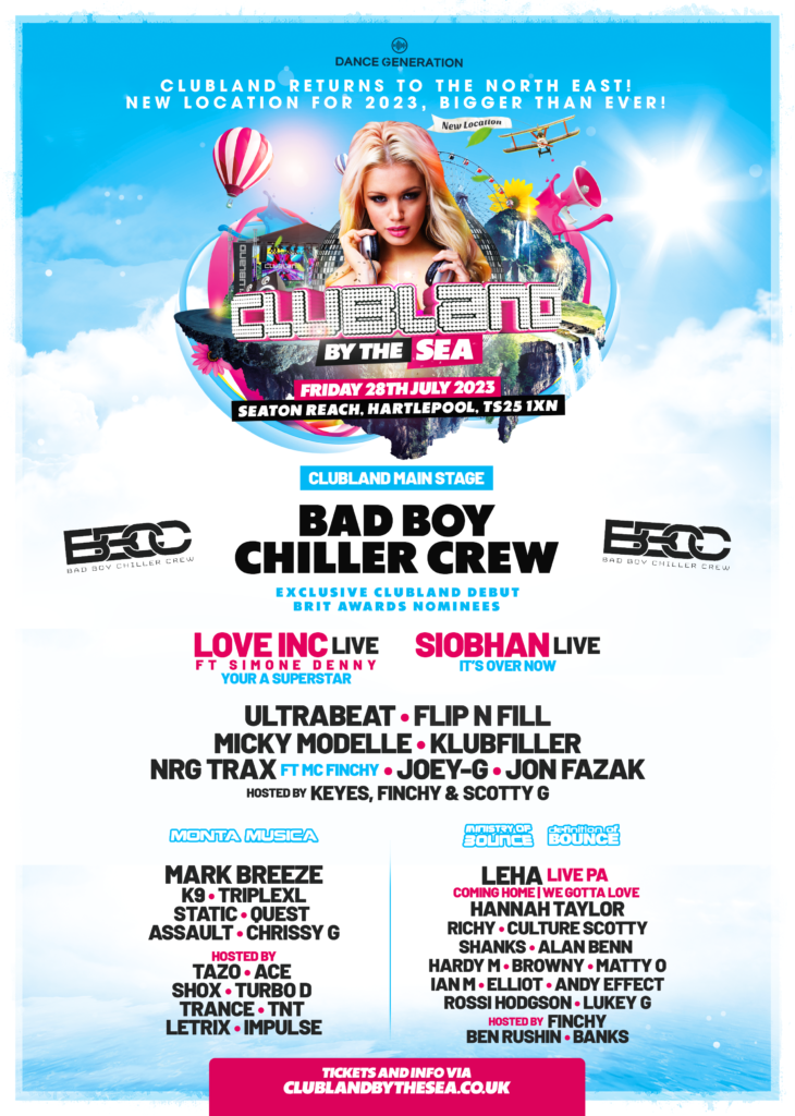 Clubland by the Sea 2023 line up poster Clubland by the sea Hartlepool 2023 line-up poster