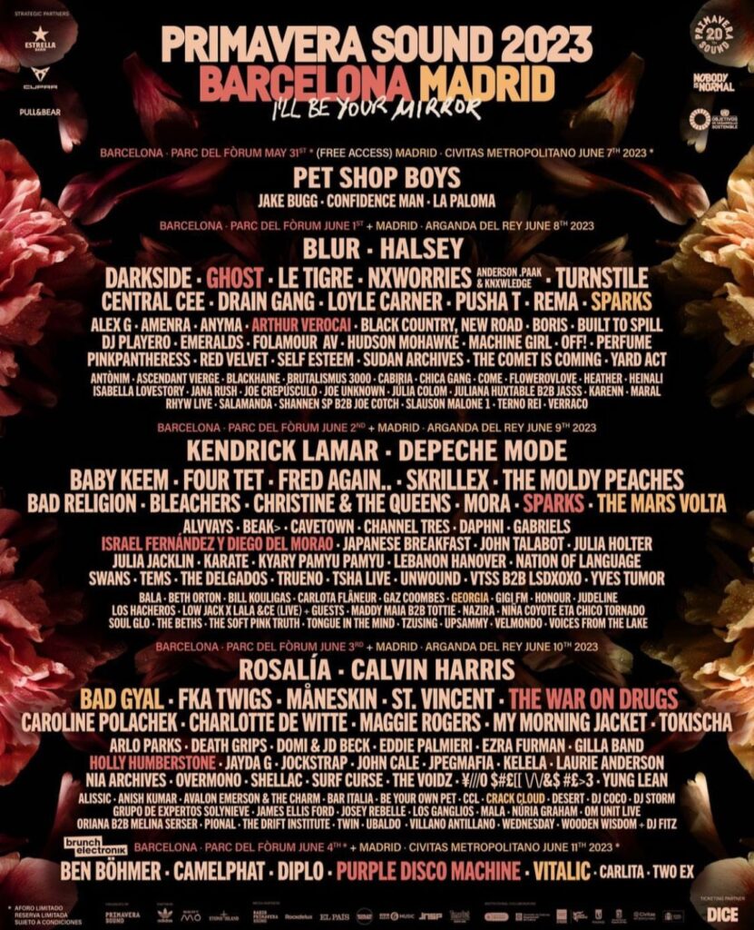Primavera Sound Madrid 2023 line up poster Primavera Sound Madrid 2023 line-up poster