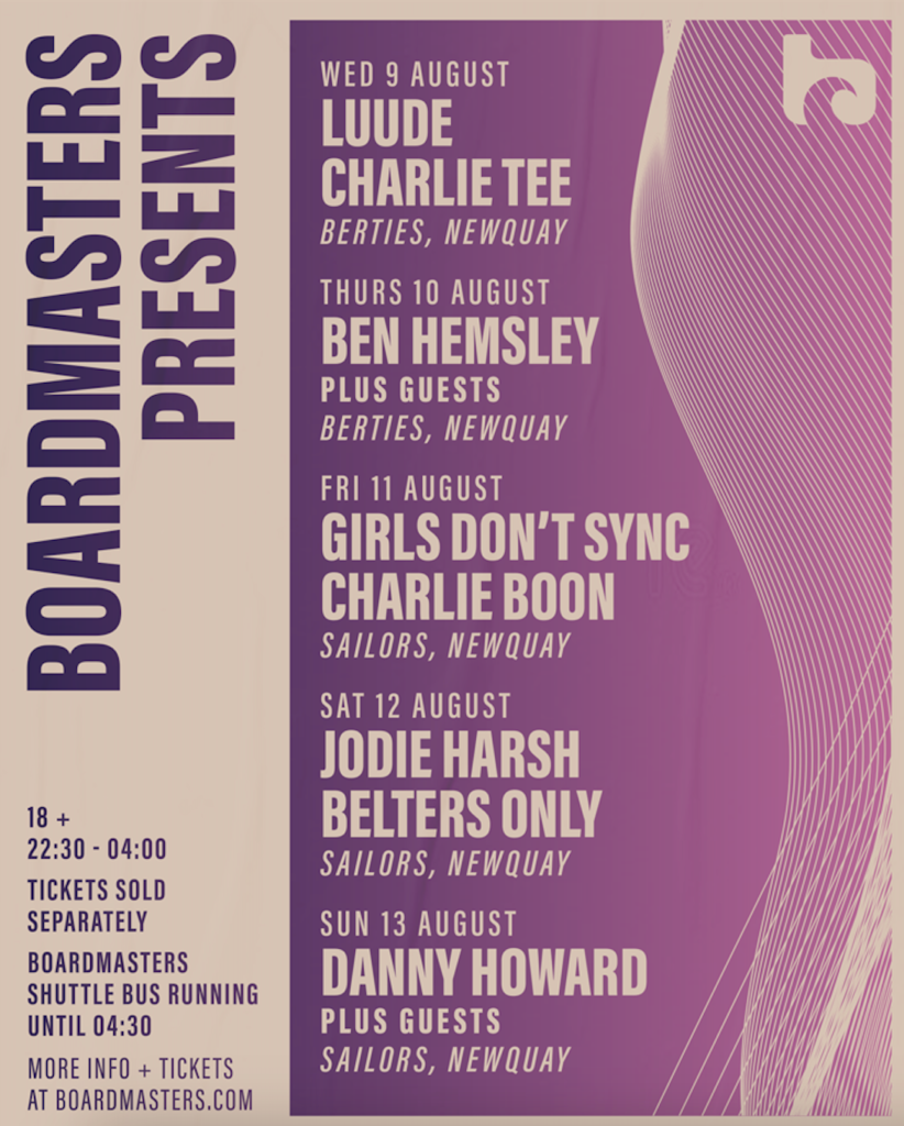 Boardmasters presents 2023 after parties line-up poster