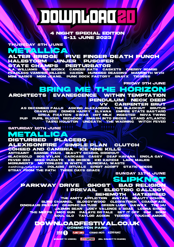Download Admat RGB w type Download Festival 2023 line-up day splits poster