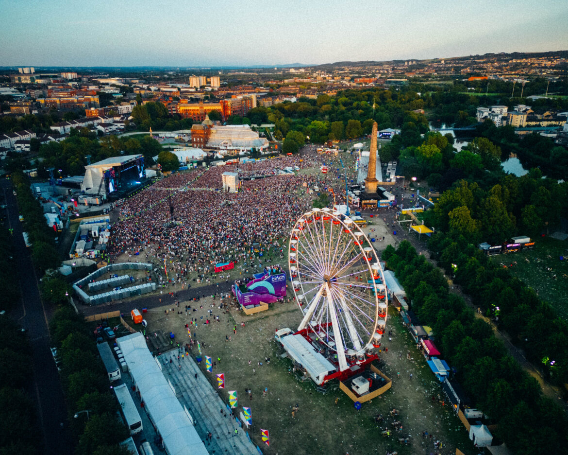 TRNSMT drone shot with big wheel