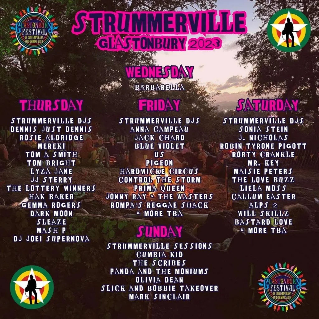 Glastonbury 2023 Strummerville line-up poster