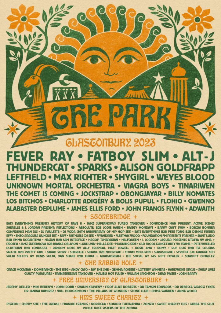 Glastonbury 2023 The Park line-up poster
