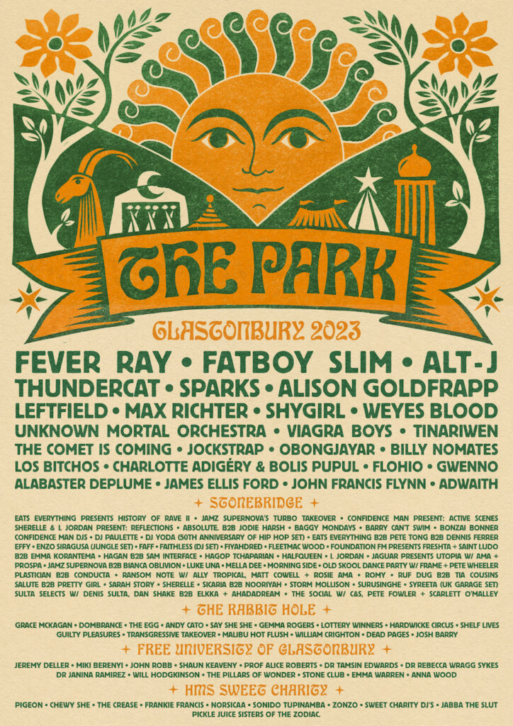 Glastonbury 2023 The Park line-up poster final
