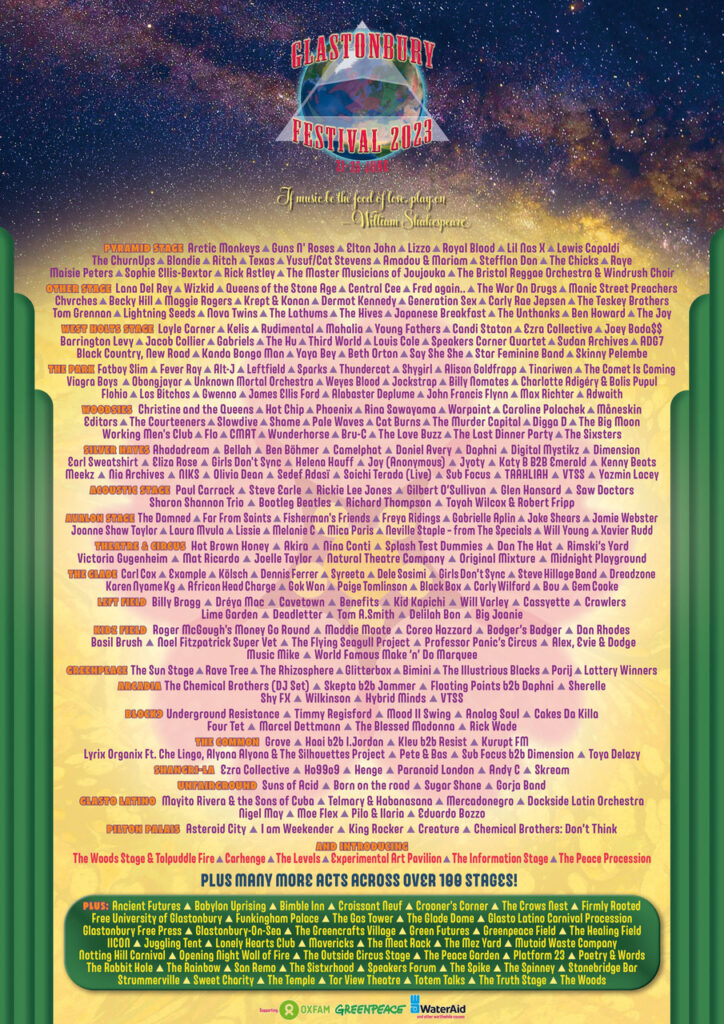 Glastonbury 2023 traditional line-up poster