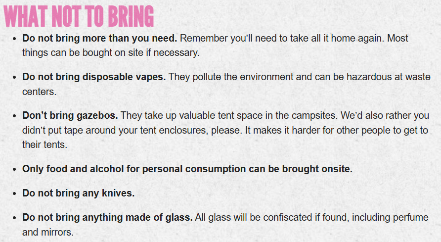 glastonbury bans disposable vapes Glastonbury banned items list disposable vapes screenshot
