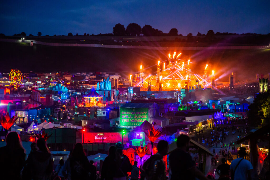 Boomtown fireworks across the bowl and stalls