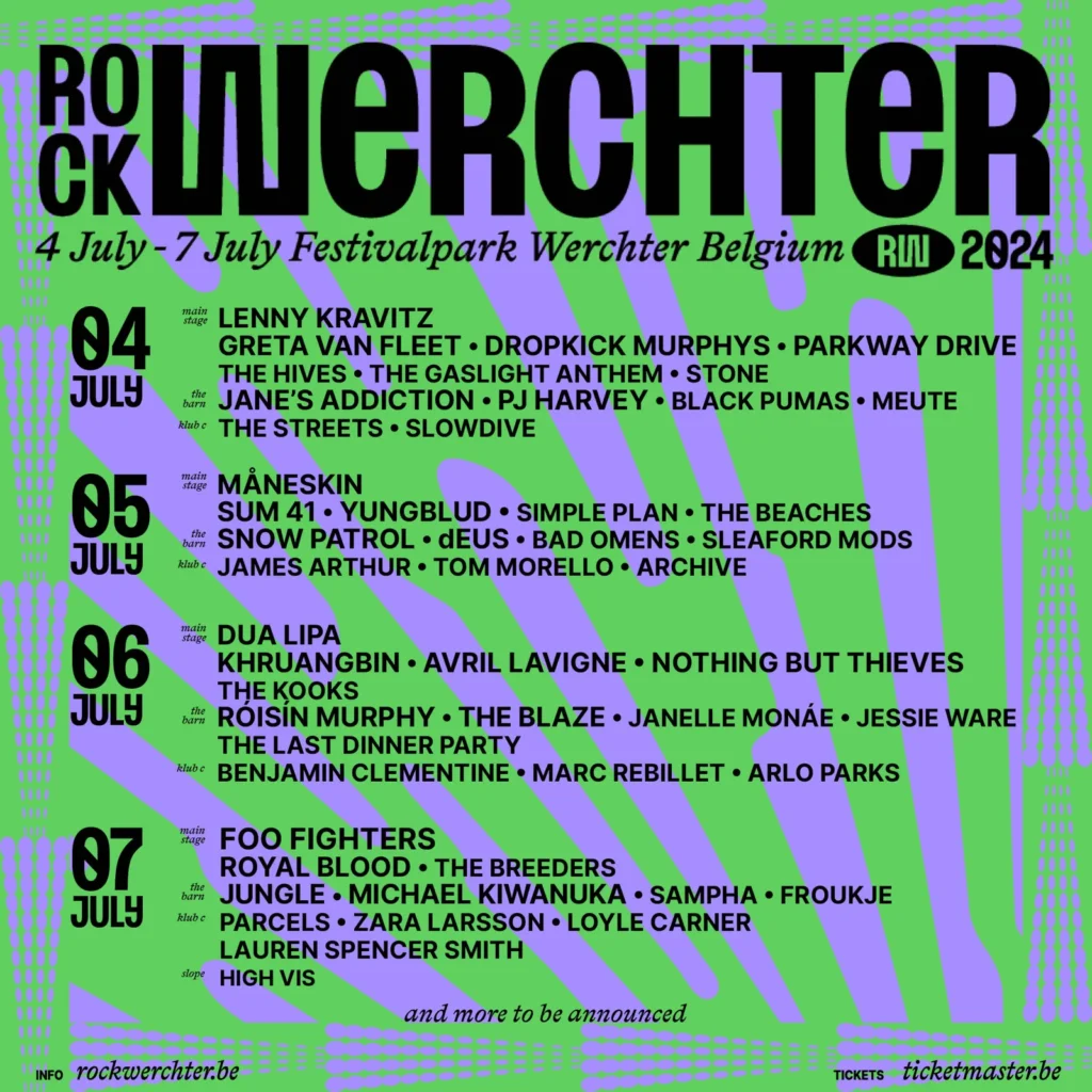 Rock Werchter 2024 line up poster latest Rock Werchter 2024 line-up poster latest